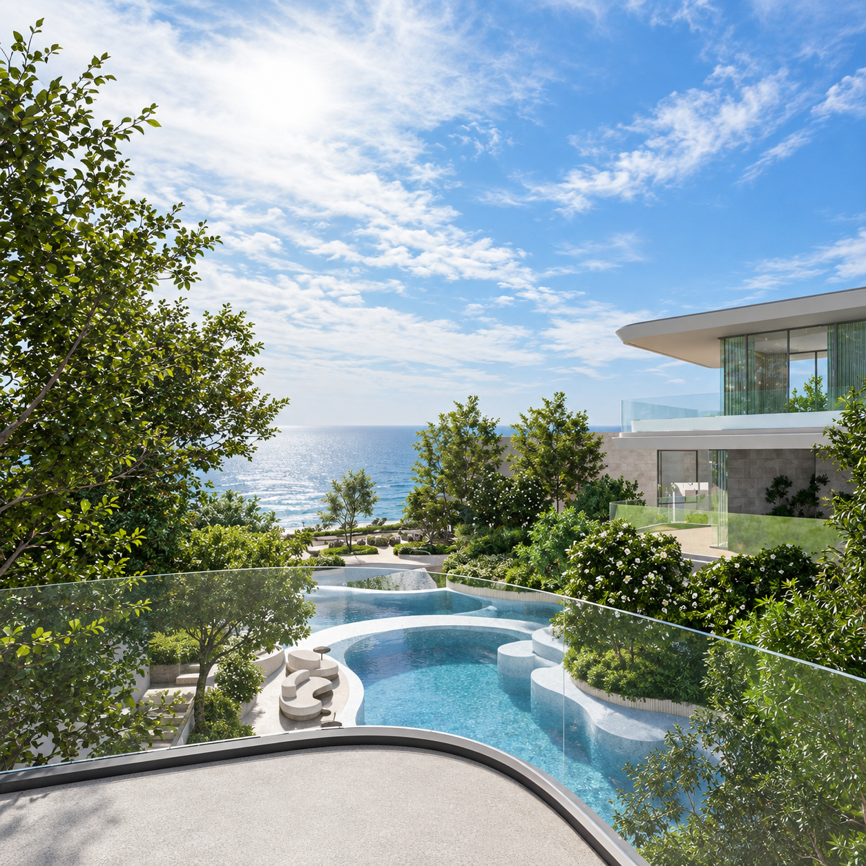 Soondri Wongamat wellness lagoon pools surrounded by tropical gardens