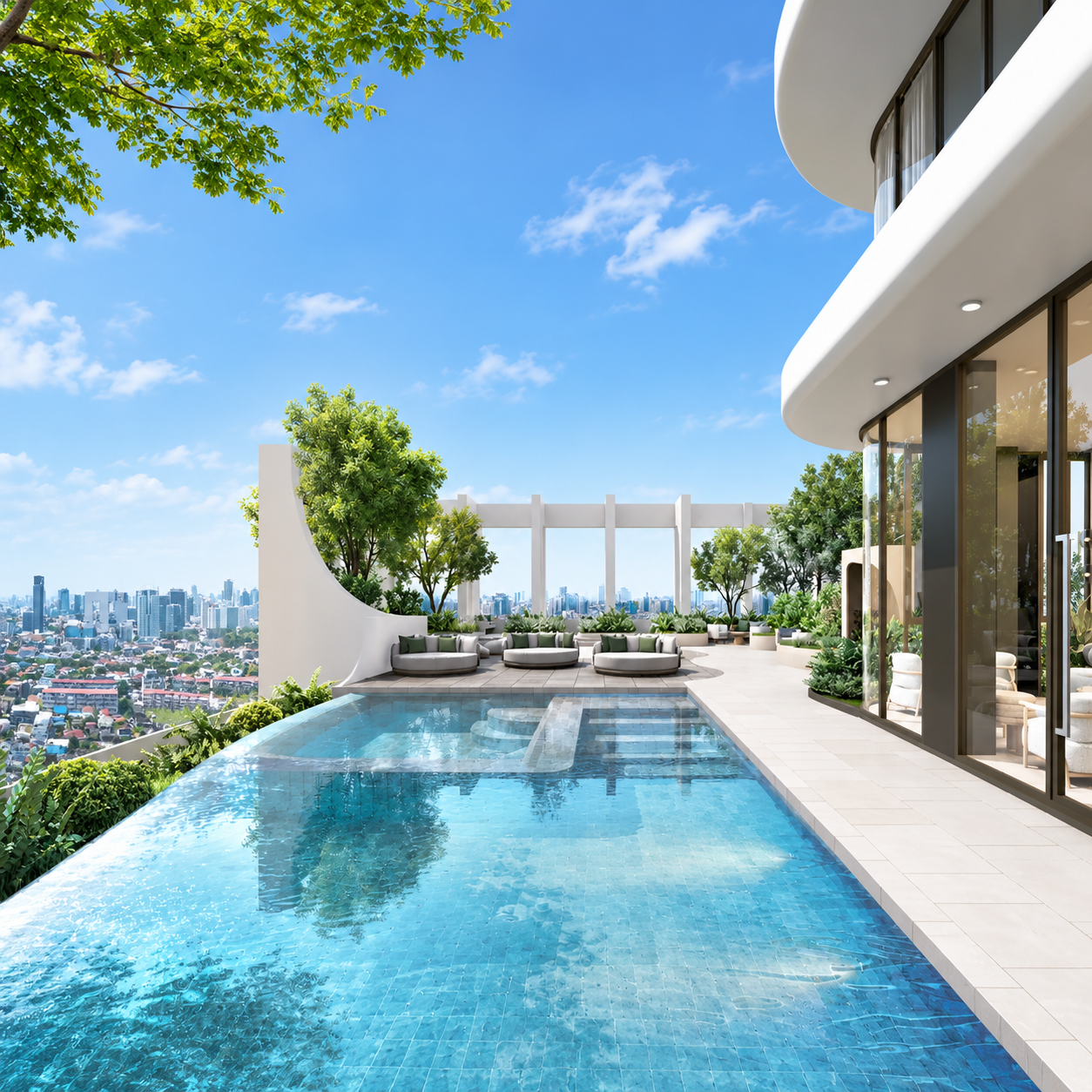 Reference Kaset District swimming pool and Bangkok city views, architectural rendering