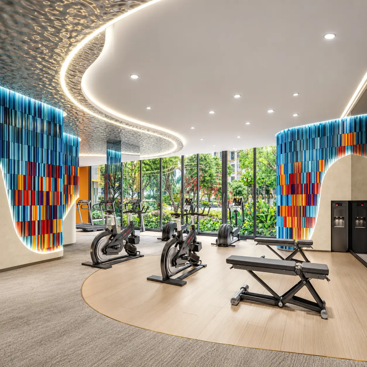 Coral Gym fitness centre with garden views at The Base Rise