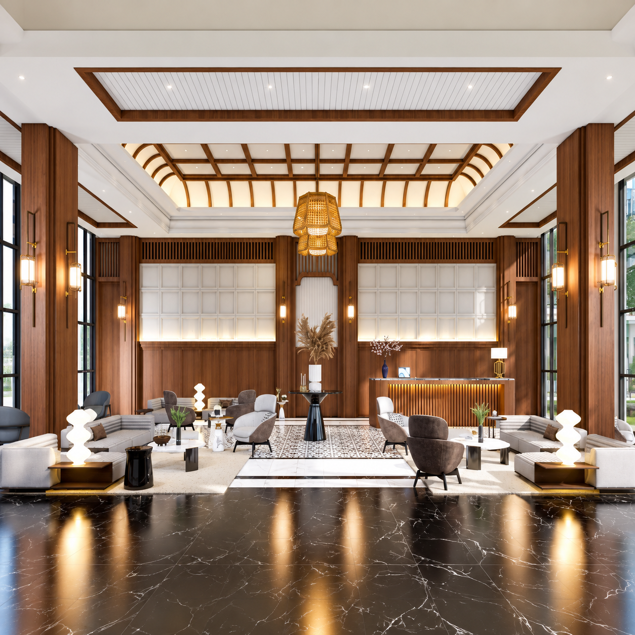 The Indeed Condo Pattaya lobby lounge with marble floor