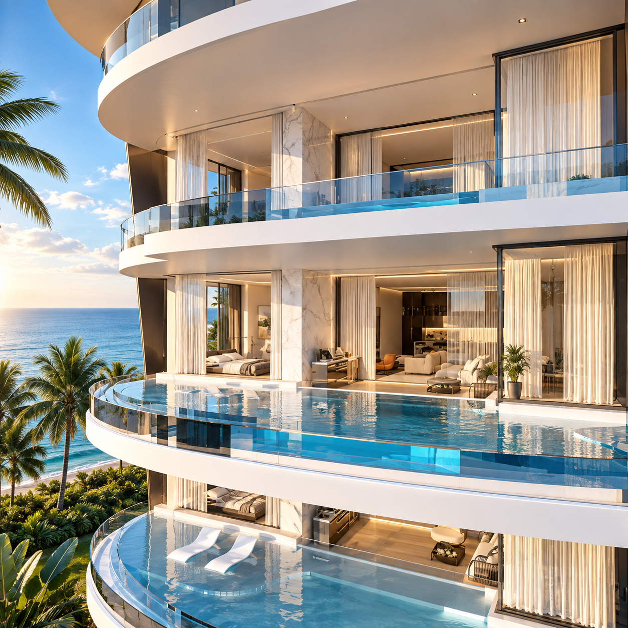 Terrace infinity pools overlooking the sea at Andaman Boutique Residences Phuket