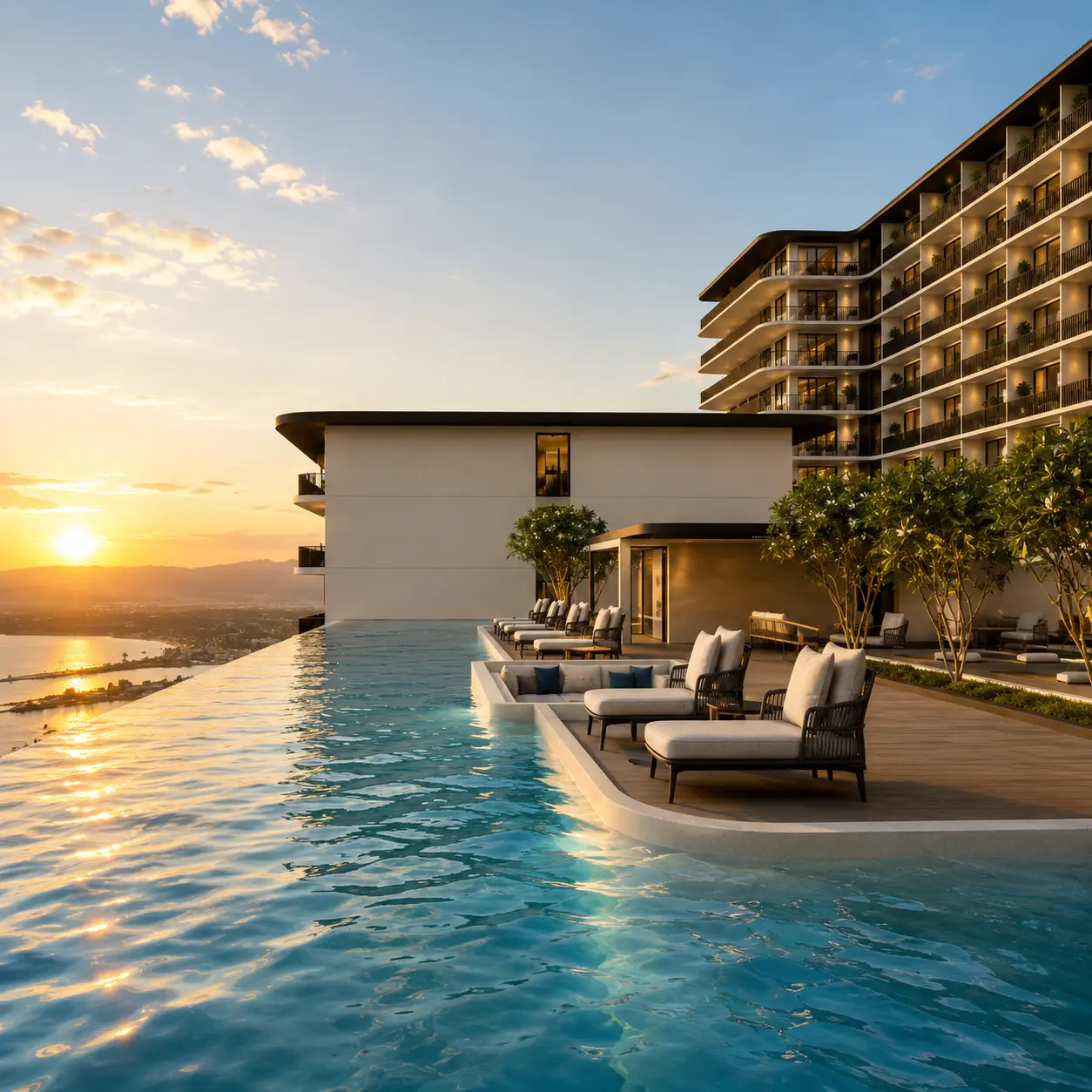 Infinity pool and sunset hillside outlook at Ever Prime Phuket