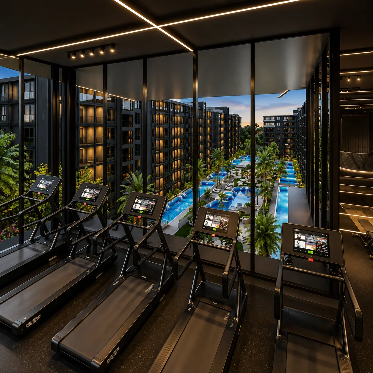 Fitness centre with pool view at Zenith Pattaya