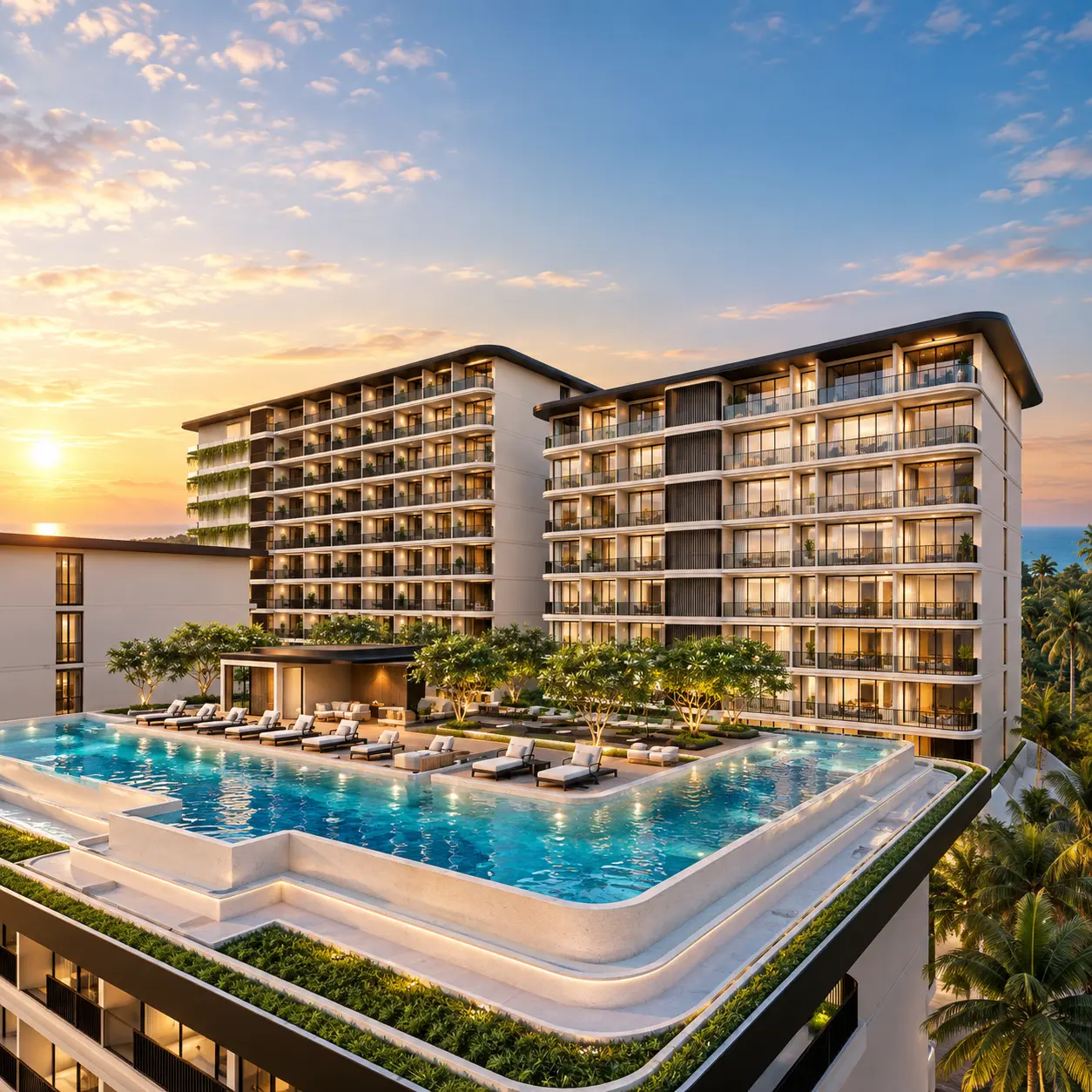 Rooftop swimming pool between the Ever Prime residence buildings