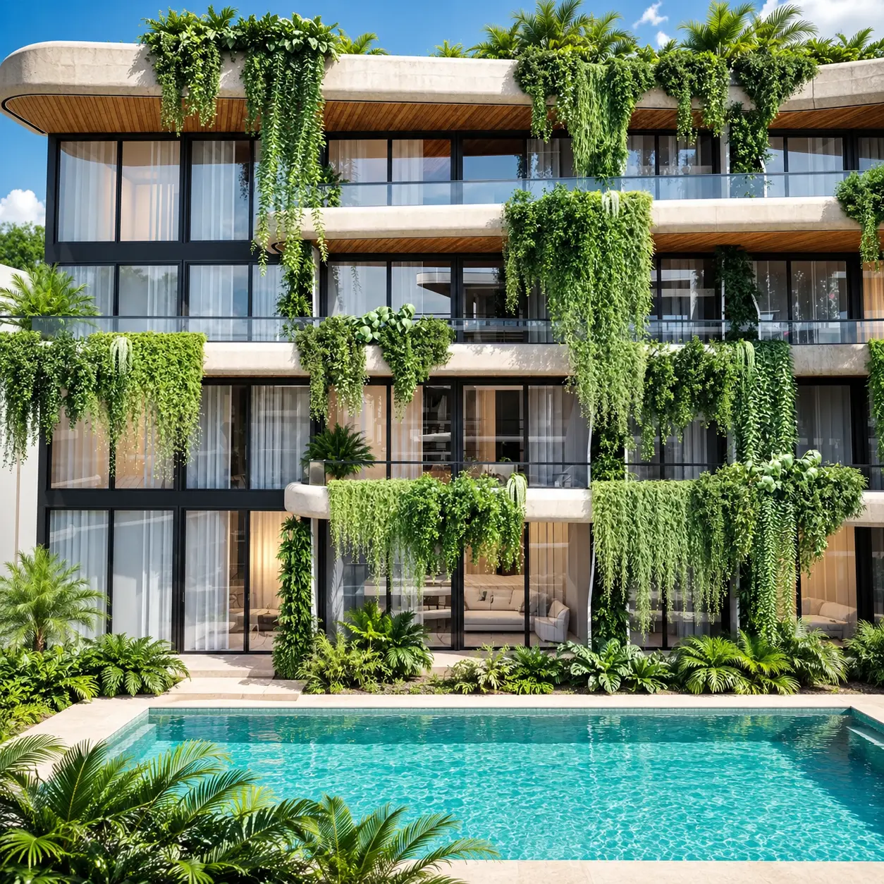 Garden-front residence facade with hanging greenery at Dandara Phuket