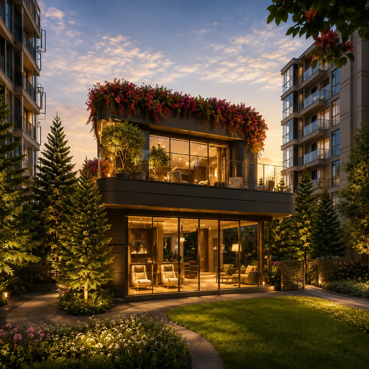 Private clubhouse surrounded by gardens at Valles Haus