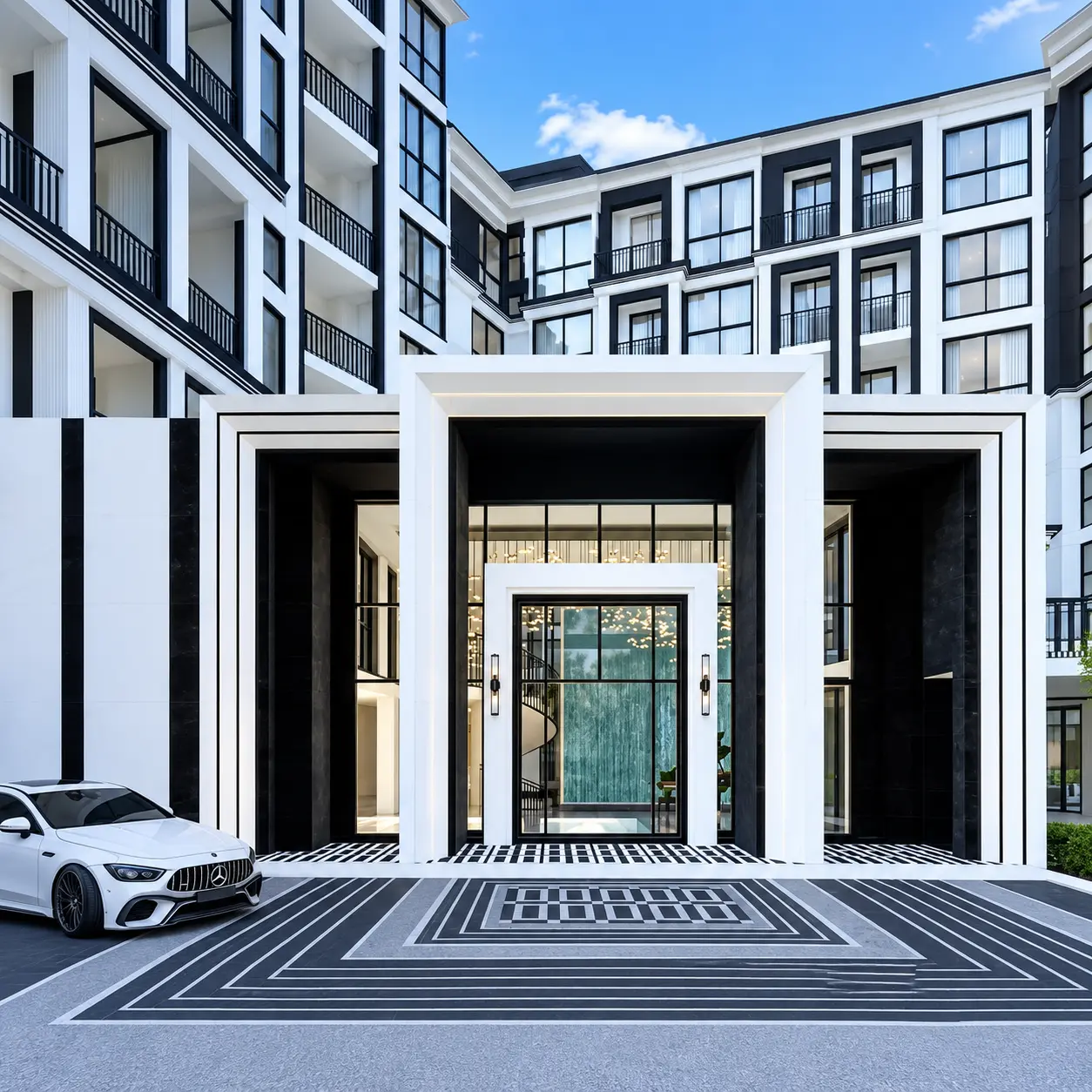 Embassy Pattaya entrance and arrival courtyard, architectural rendering