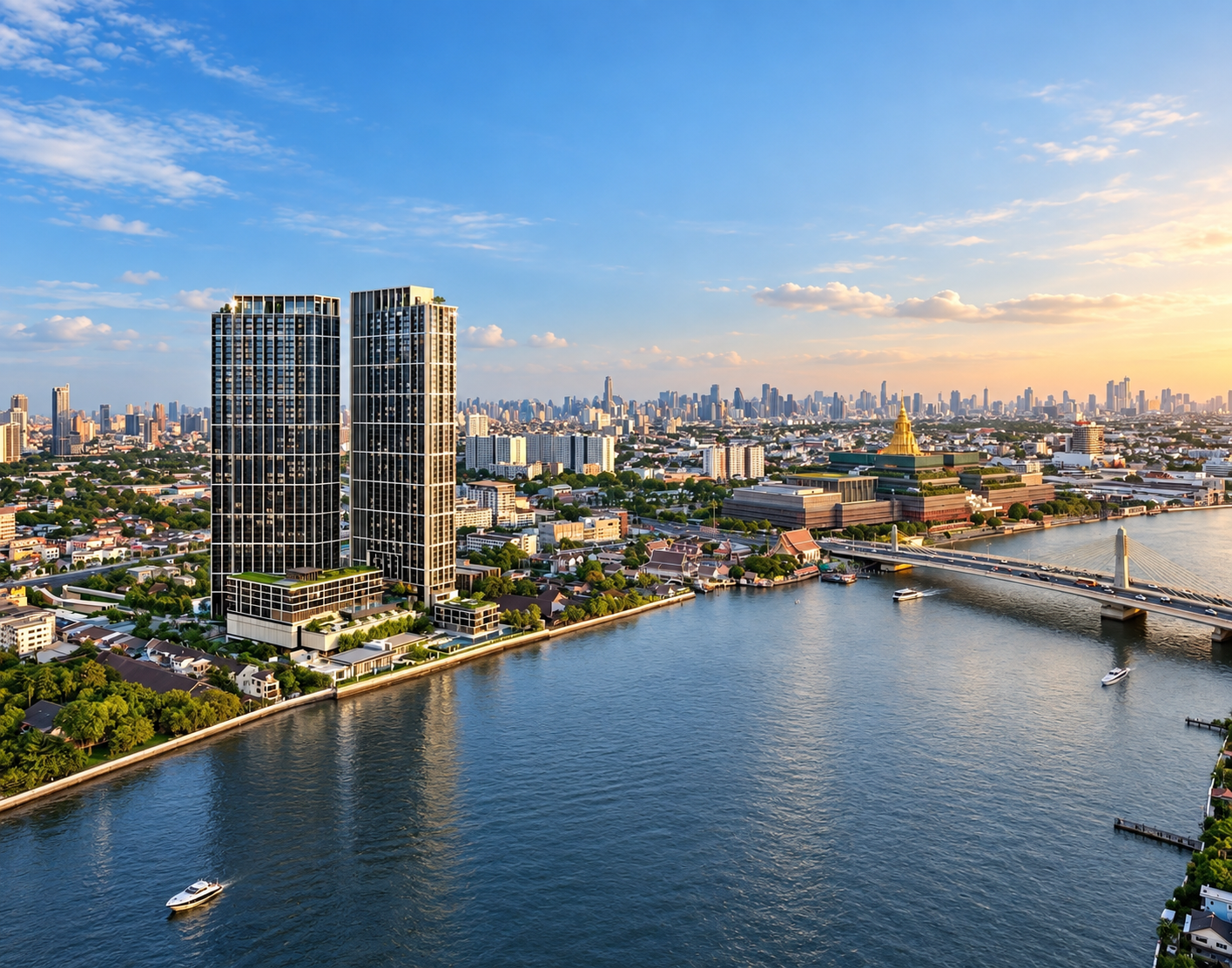Reference Baie River Bangpho twin towers on the Chao Phraya River, Bangkok