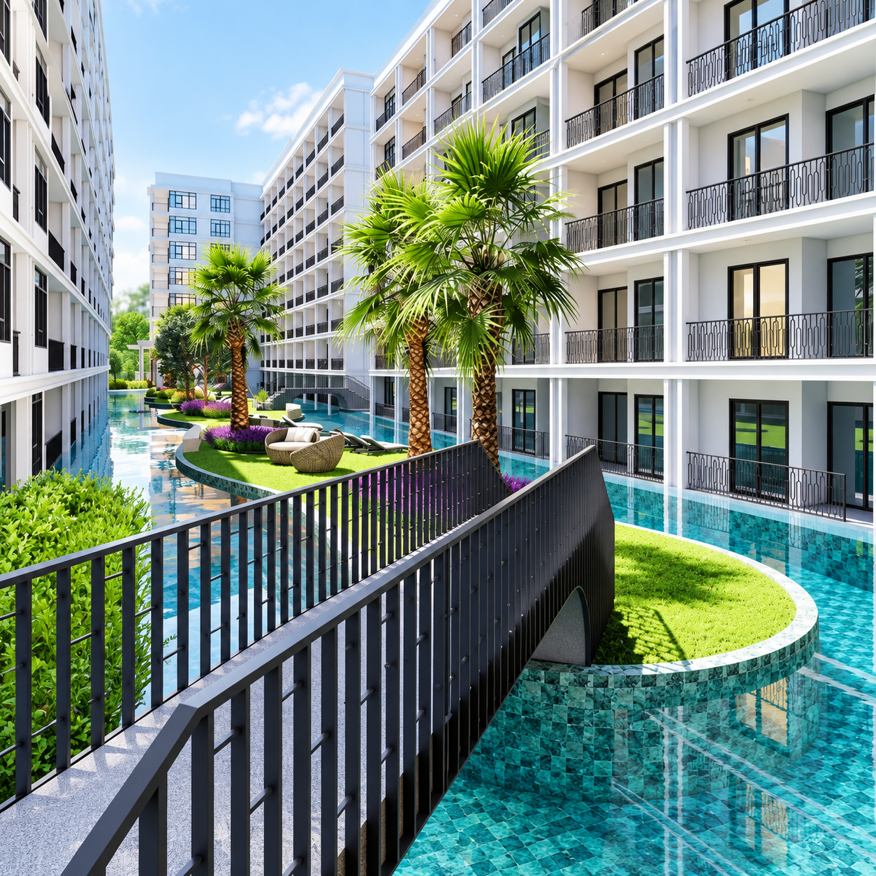 The Indeed Condo Pattaya resort pool with landscaped islands