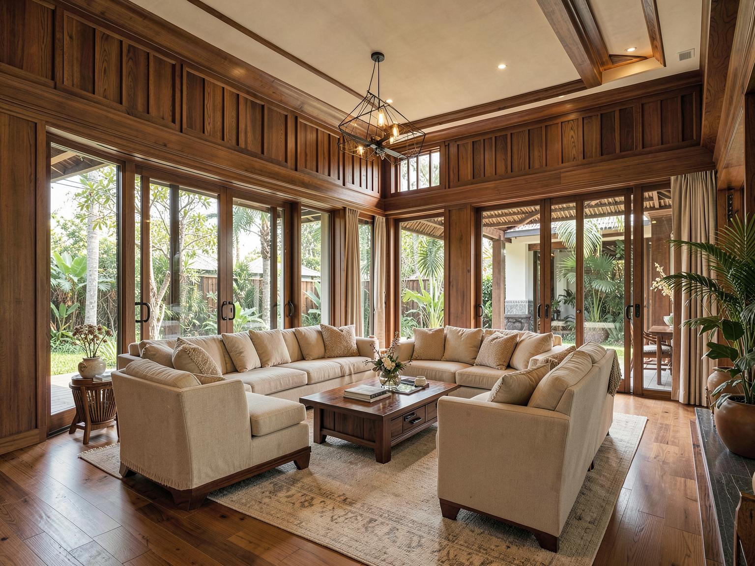 Teak and linen living room inside a luxury Thai villa