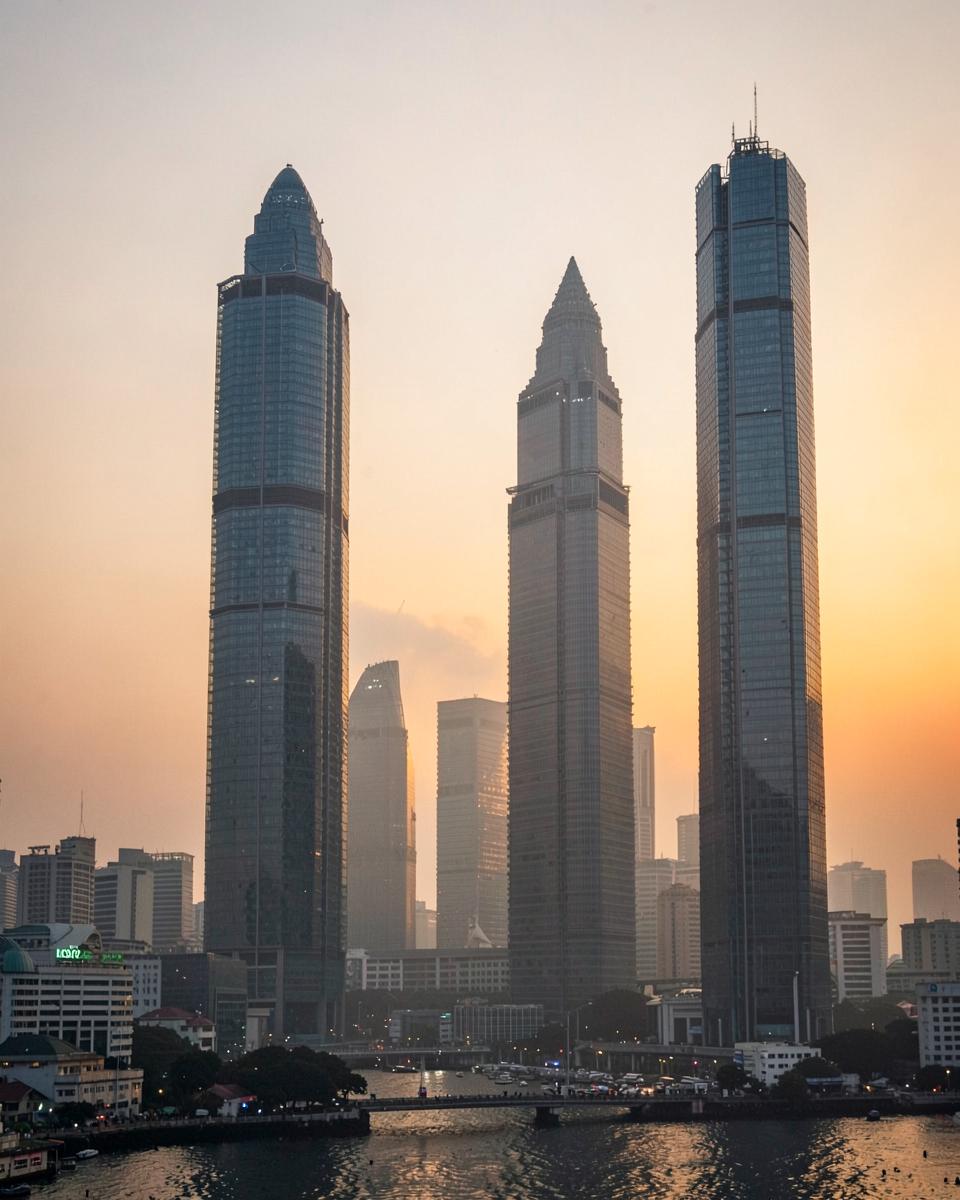 Bangkok skyline with modern glass towers at dusk